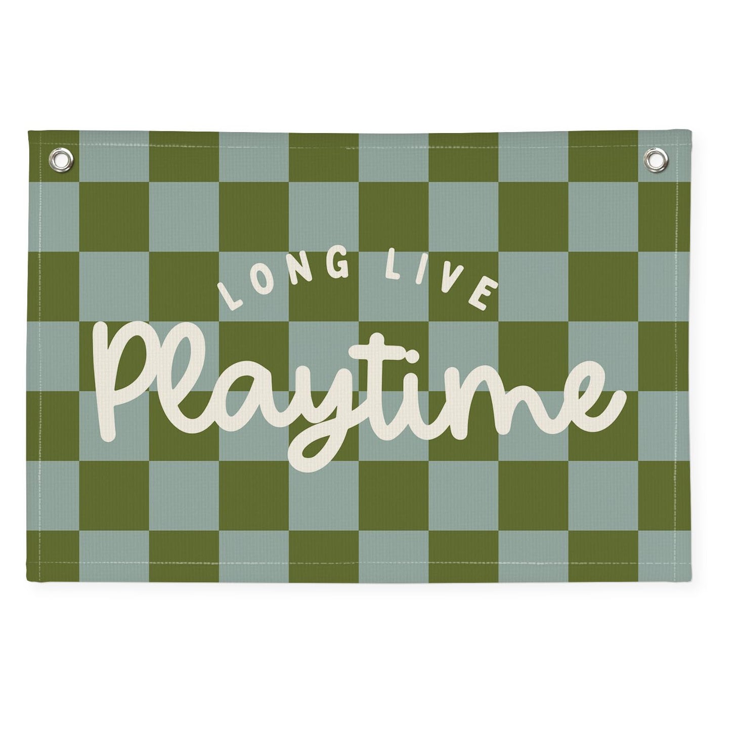 XYDEG Playroom Decor Long Live Playtime Banner, Green And Blue Checkered Pattern Banner Linen Hanging Banner Flag for Nursery Toddler Room, Boys Girls Kids Room Decor,Classroom Decorations 30x20