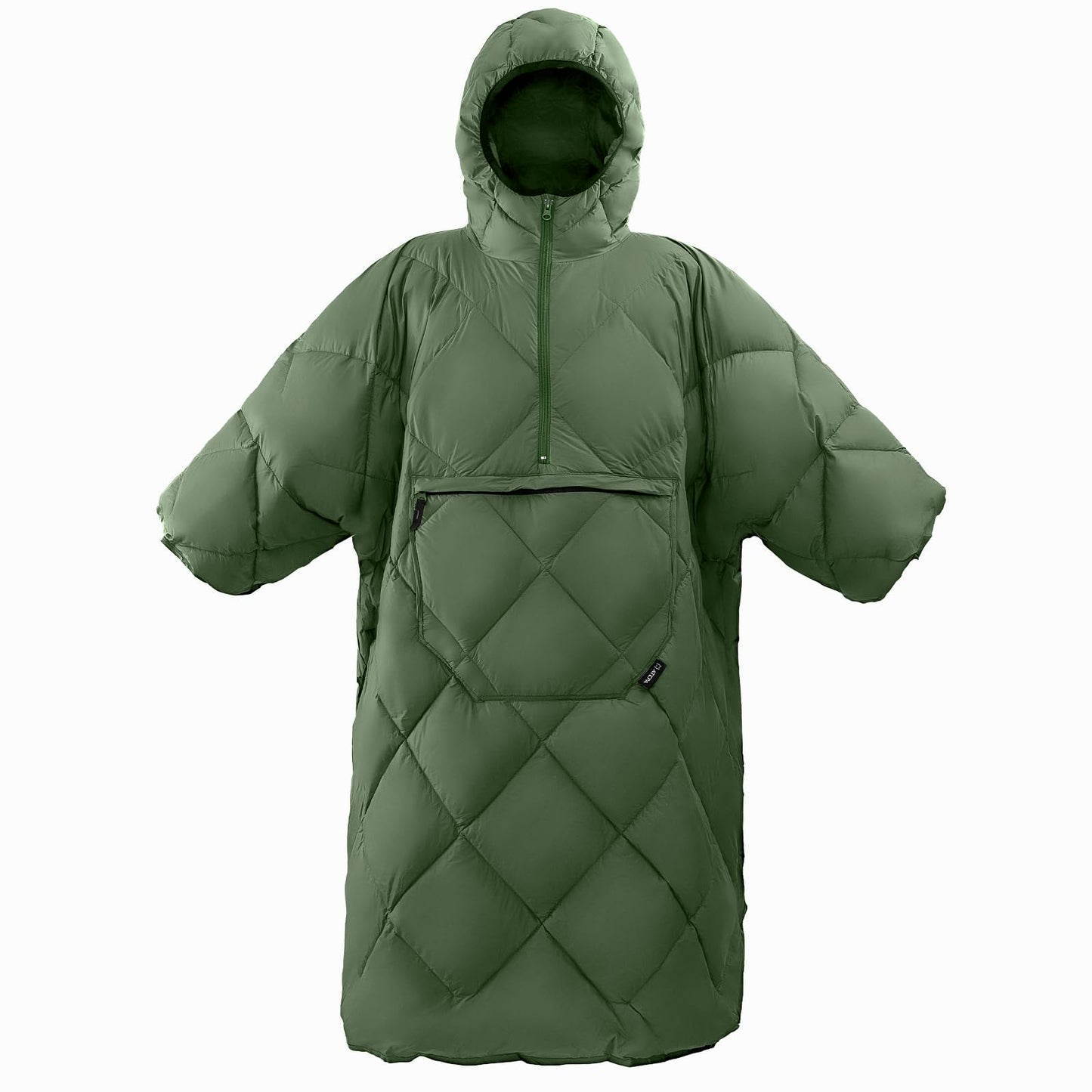 ATEPA Wearable Sleeping Bag, Recycled Insulated Water-Resistant Camping Blanket Poncho, Ultralight Packable Hooded Stadium Blanket for Outdoor Sports Fishing Backpacking Hiking Cold Weather, Green