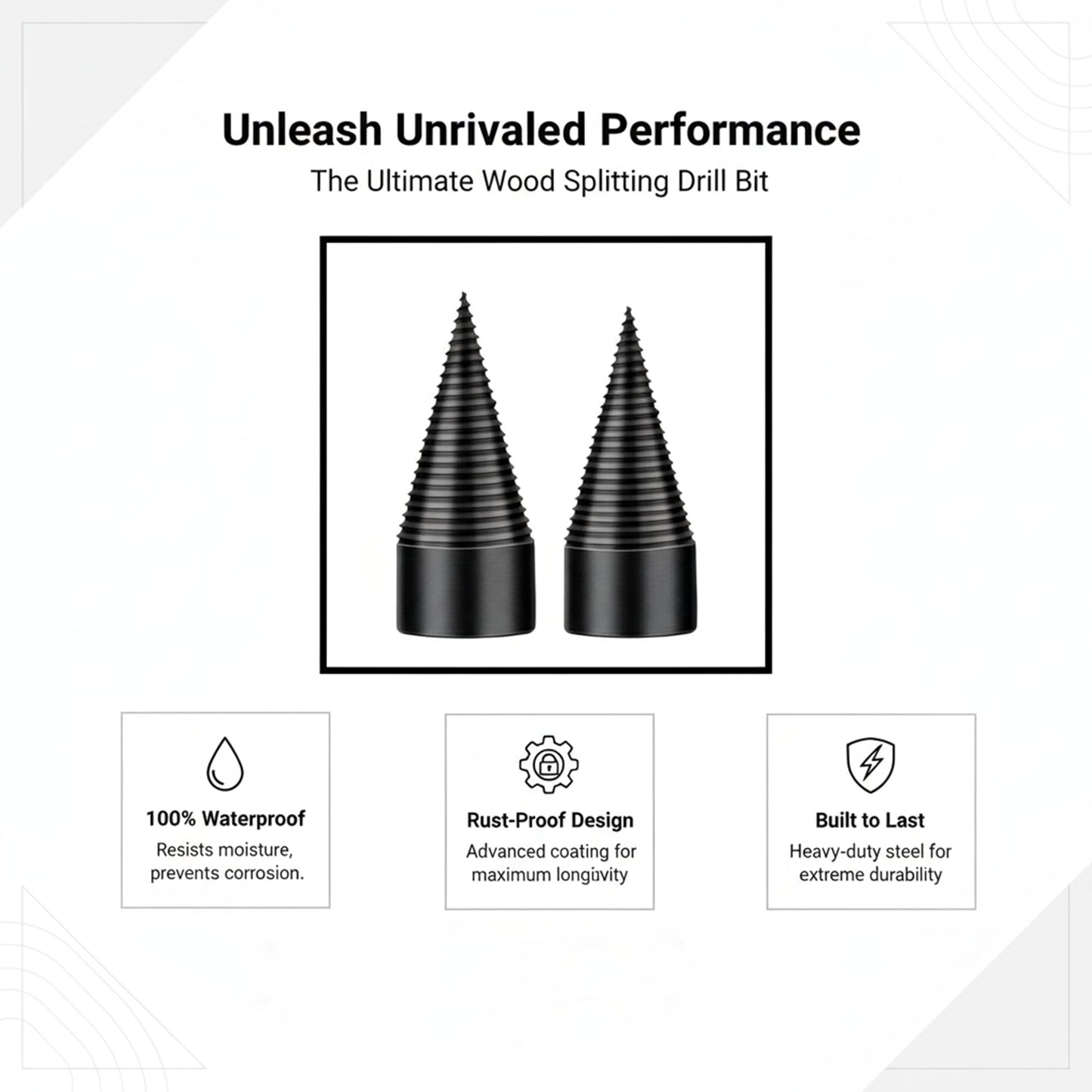 Firewood Log Splitter 2 Pack 45mm+32mm Easy Log Splitting Drill Bits Heavy Duty Electric Drills Screw Cone Driver Tools Split Wood Efficiently for Dry Soft Woods + 4 Drill Attachments (Black)