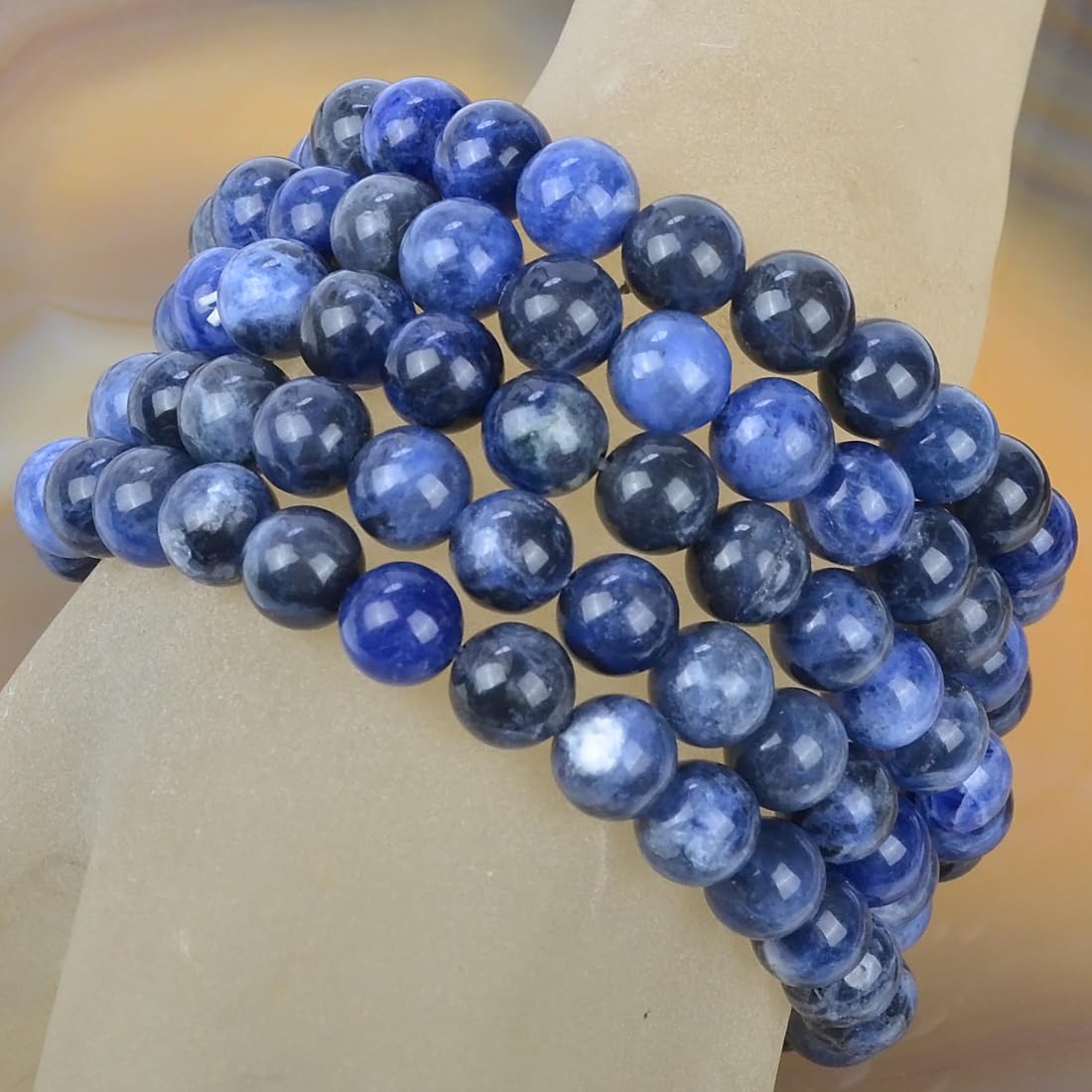 MASSIVE BEADS Blue Sodalite - Stone of Wisdom - Handmade Yoga Stretch Elastic Bracelet Natural Stone Crystal Healing Power Energy Gifts for Unisex Adult 8mm