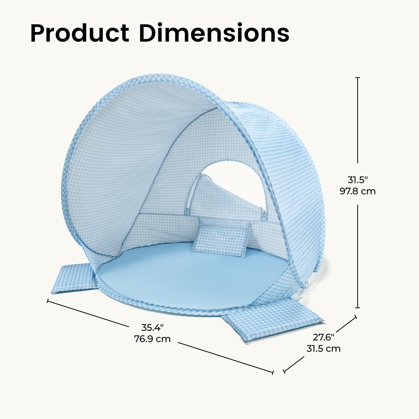 Tiny Land Baby Beach Tent – Pop Up Baby Tent with UV Protection, Portable Baby Beach Essentials, 35.4"x27.6"x31.5" Sun Shelter for Infants, Baby Summer Outdoor Use (Light Blue Gingham)