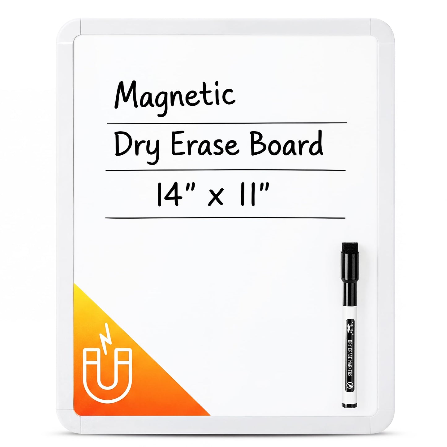 Mr. Pen- Dry Erase Board, 14” x 11” with a Black Dry Erase Marker, White Frame, Small Mini White Board for Students, Fridge, Wall, Locker, Includes Double Sided Tapes