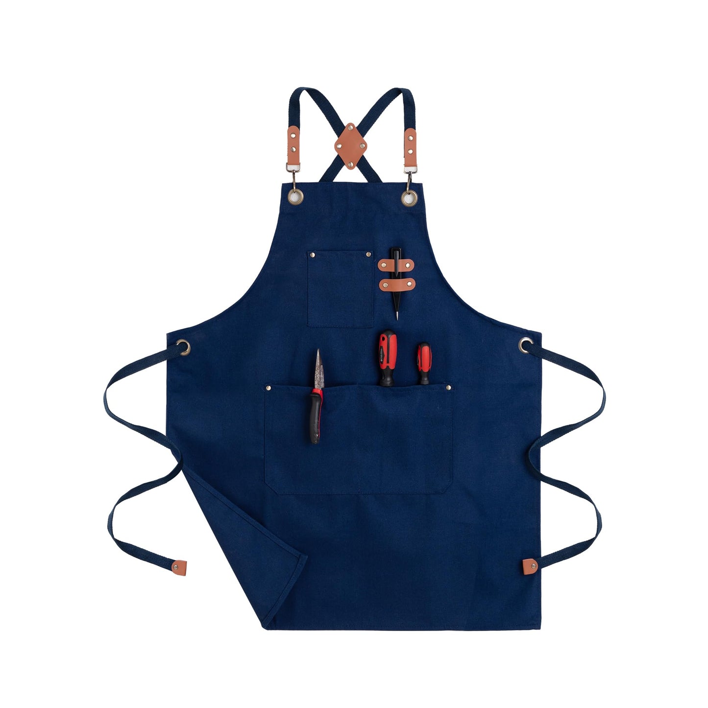 ARBINSON Chef Aprons for Men Canvas Apron with Large Pockets and Adjustable Neck Strap for Cooking, BBQ, Gardening (Blue)