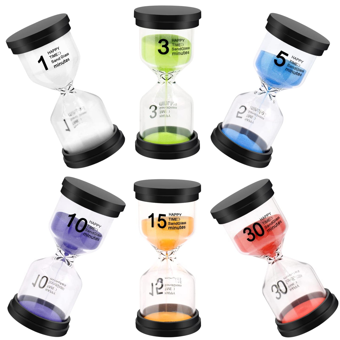 Sand Timer, Sand Timers Colorful 1/3/5/10/15/30 Minutes Sandglass Timer with Protective Cover for Classroom Home Office Cooking (Pack of 6) Multicolor