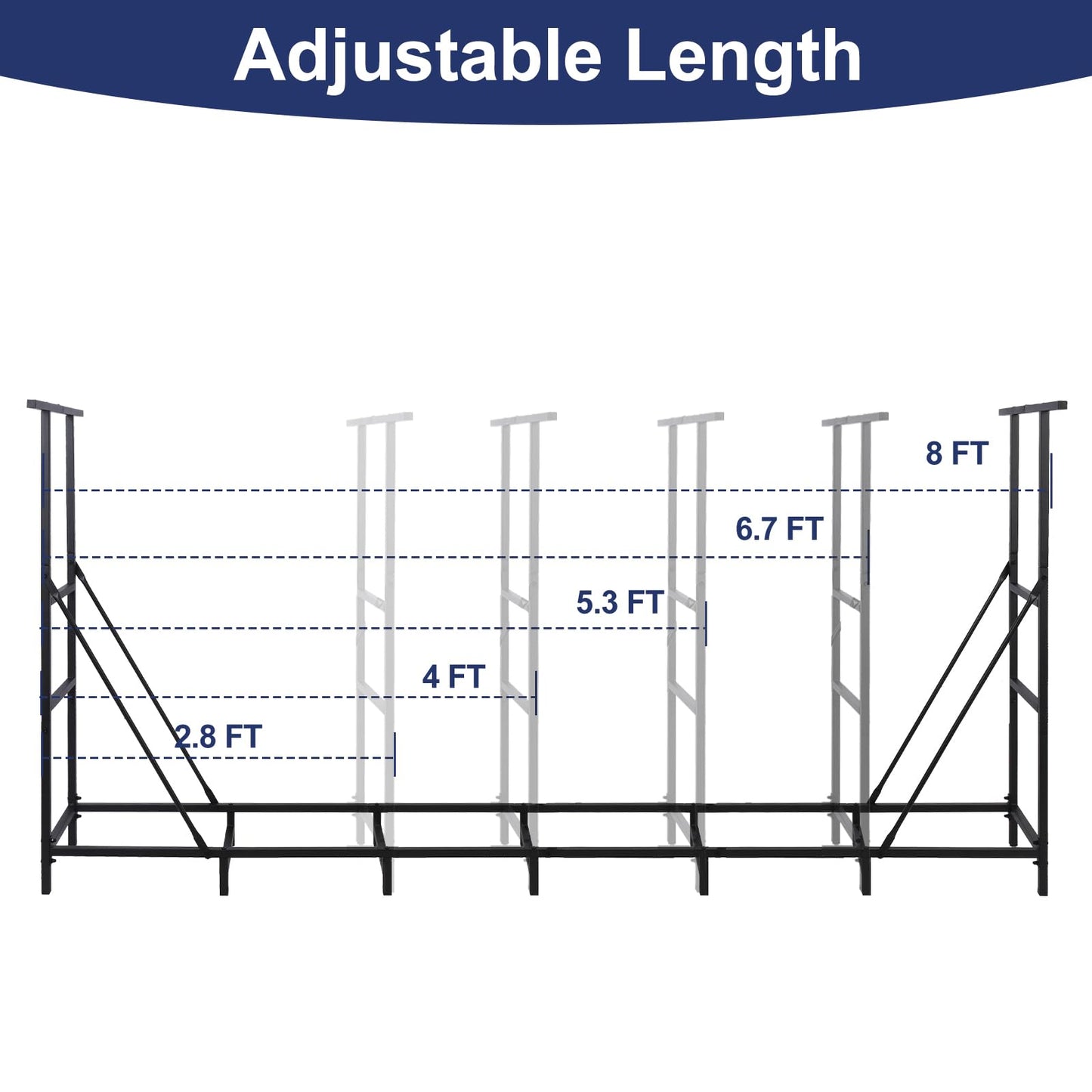 HONEST OUTFITTERS 8ft Firewood Rack Outdoor, Adjustable Heavy Duty Firewood Holder, Adjustable Wood Racks for Outdoor Indoor, Metal Log Racks for Firewood with Firewood Bag Carrier, Black
