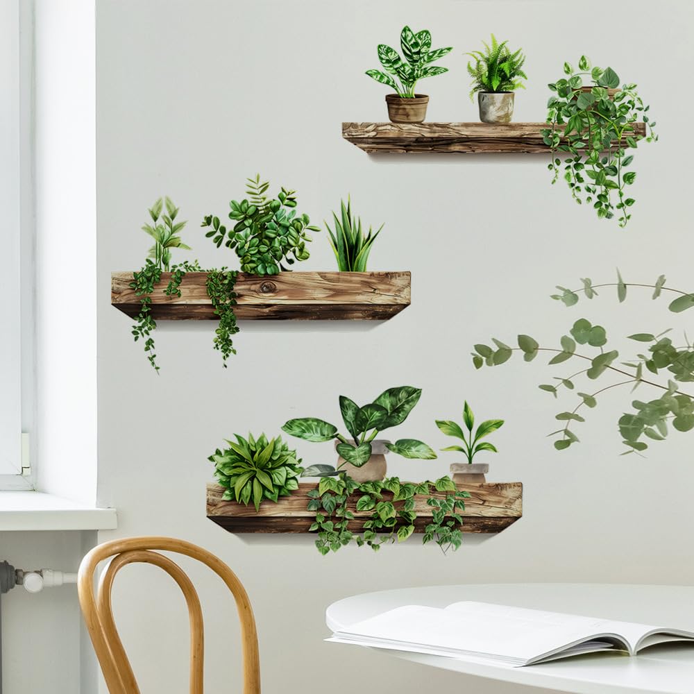 iMagitek 3 Pack 3D Potted Plants Wall Stickers Removable Tropical Nature Plants Wall Decals for Living Room Bedroom Kitchen