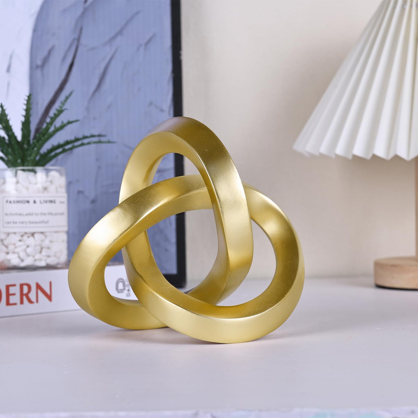 DOVDOV Gold Knot Decorative Sculpture, Gold Room Decor Aesthetics, Mobius Ring Statue for Shelves Living Room tv Cabinet Office Cabinet Above Coffee Table Decor Accents.