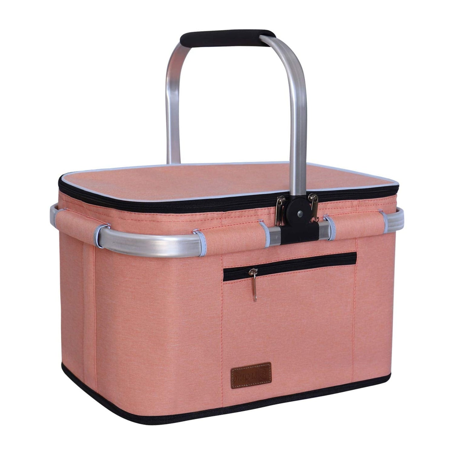 LIQING 35L Large Picnic Basket 2 Layers of Internal Pockets Leak-Proof and Insulated ，Folding with Internal Support for enhansed Stability, Wedding Gifts for Couple(Salmon Color)