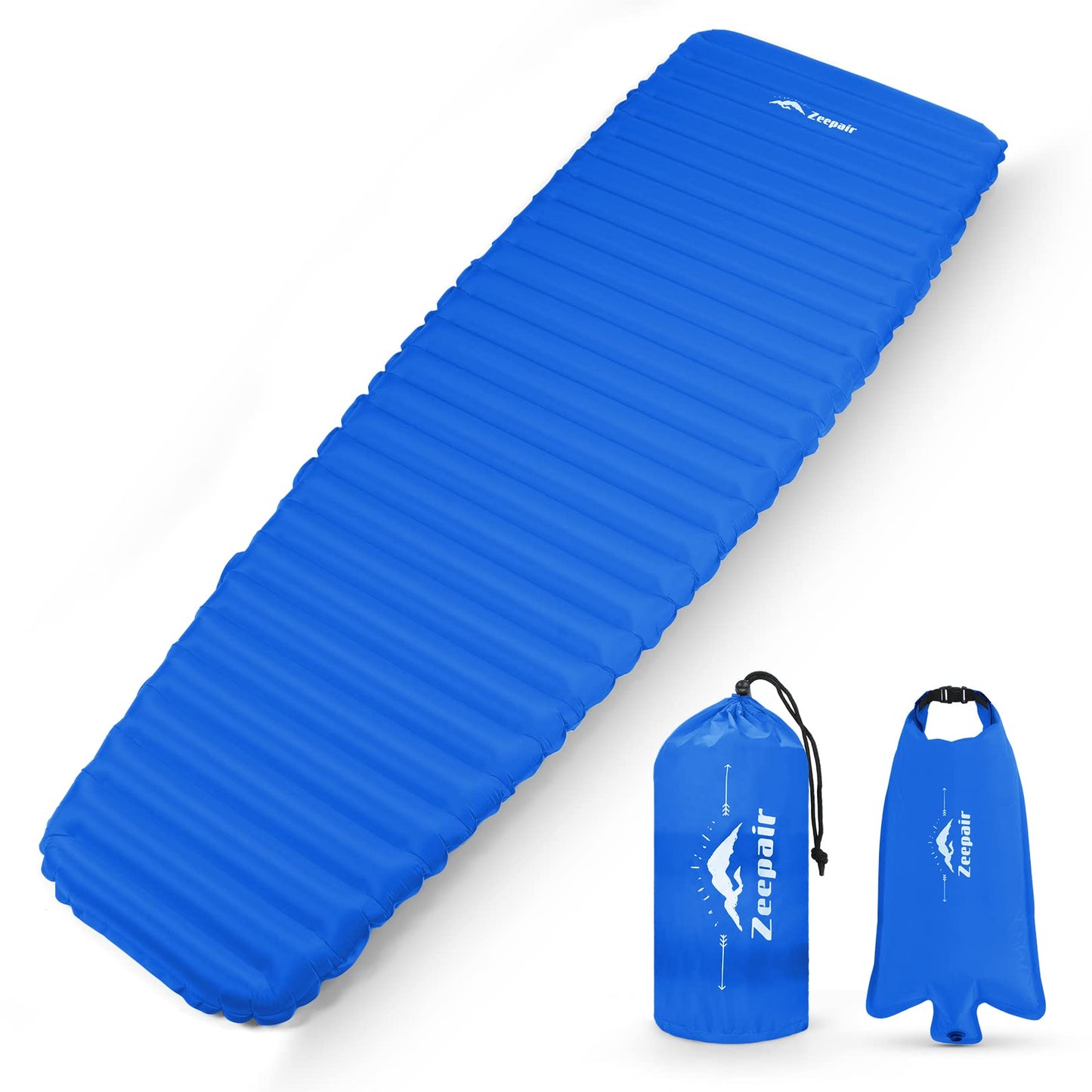 Camping Sleeping Pad, Ultralight Waterproof Inflatable Sleeping Mat with Inflation Bag, Lightweight Portable Compact Air Mattress for Outdoor Backpacking Hiking Traveling Tent Use (Single, Blue)