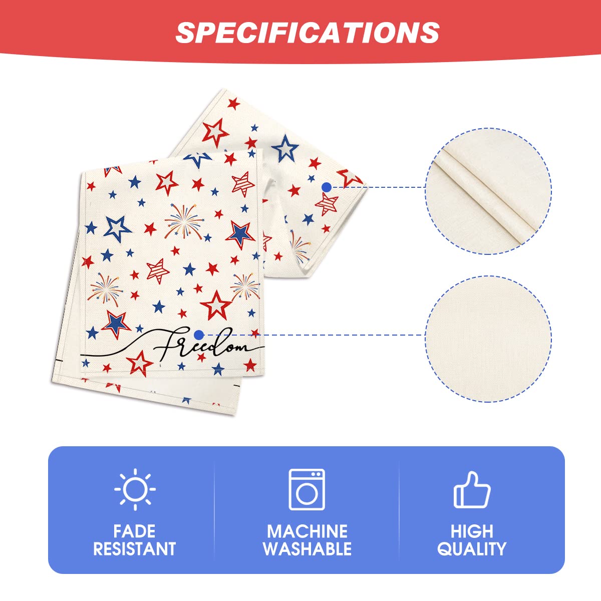 Artoid Mode Patriotic Freedom Stars 4th of July Table Runner, Memorial Day Holiday Kitchen Dining Table Decor for Indoor Outdoor Home Party Decoration 13 x 72 Inch