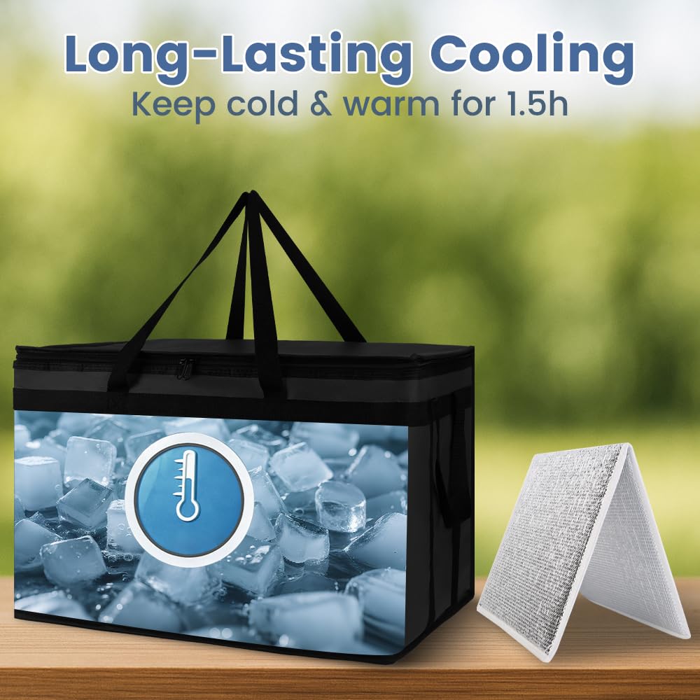 Cooler Insulated Food Delivery Bag & Drink Carrier with Hard Bottom, XXX-Large Pizza Bags for Commercial Food Delivery, Grocery Catering Travel Thermal Frozen Carrier, Cold Warmer Accessories