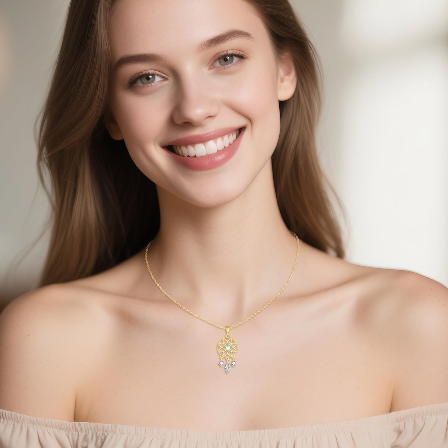 KECHO 14k Gold Dream Catcher Necklace Yellow Gold Dream Catcher Pendant Birthday Gifts for Women Jewelry Gifts for Her