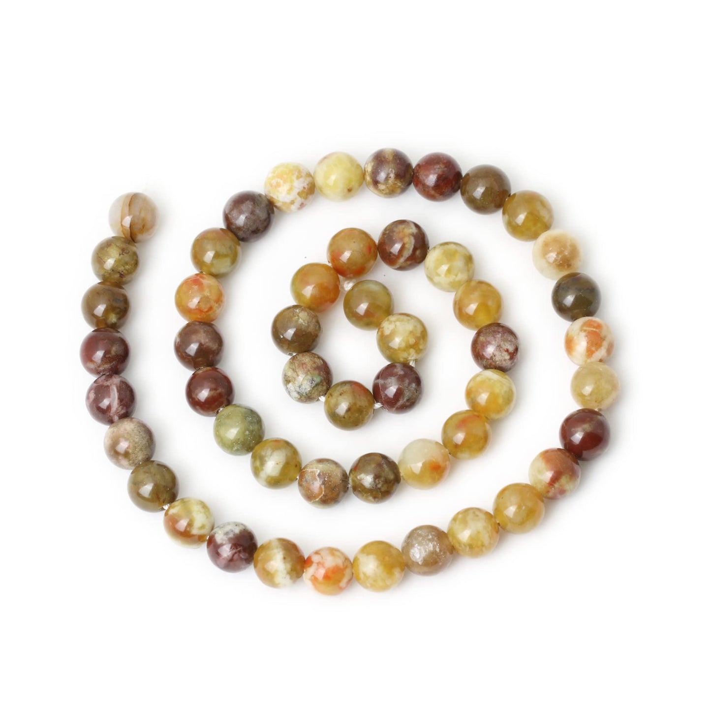 CHEAVIAN 45PCS 8mm Natural Yellowish Green Serpentine Jade Round Loose Stone Beads for Jewelry Making 1 Strand 15"