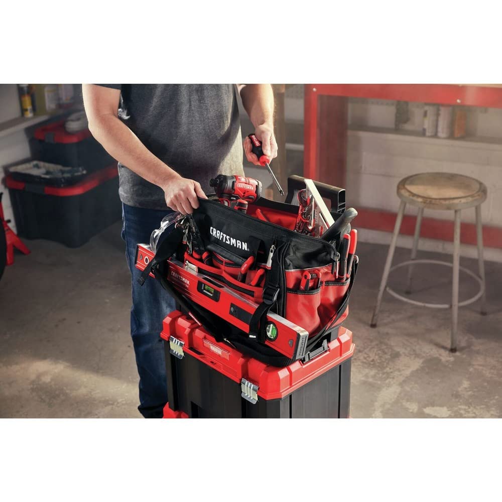 CRAFTSMAN VERSASTACK Zippered Tool Bag, 31 Pocket Organizer, Heavy Duty Tool Tote (CMST17622)