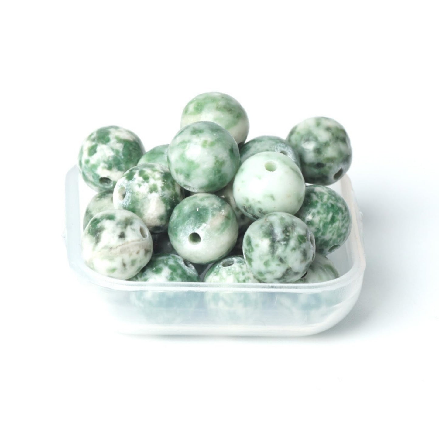 100Pcs Natural Stone 6mm Green Spot Stone Round Loose Gemstone Energy Healing Beads Hole Size 1mm DIY Smooth Beads for Bracelet Necklace Earrings Jewelry Making