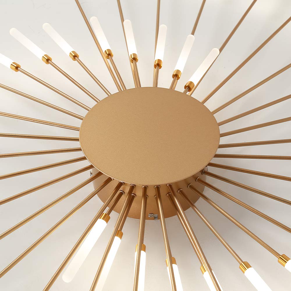 JAYMP 41.3" Ceiling Light Modern Flower Shape Ceiling Lamp for Dining Room Kitchen Hallway Flush Mount Metal Acrylic Sputnik Firework Petal LED Lighting Fixture (Matte Gold, 28 Lights)
