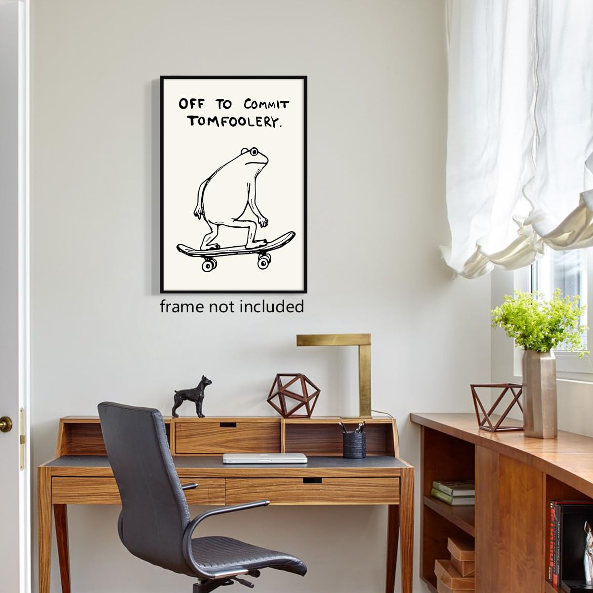 Xianyojafa Frog Poster, Quote Off To Commit Tomfoolery Canvas Wall Art, Cool Skateboard Frog Print, Funny Animal Posters for Room Aesthetic 8x12in Unframed
