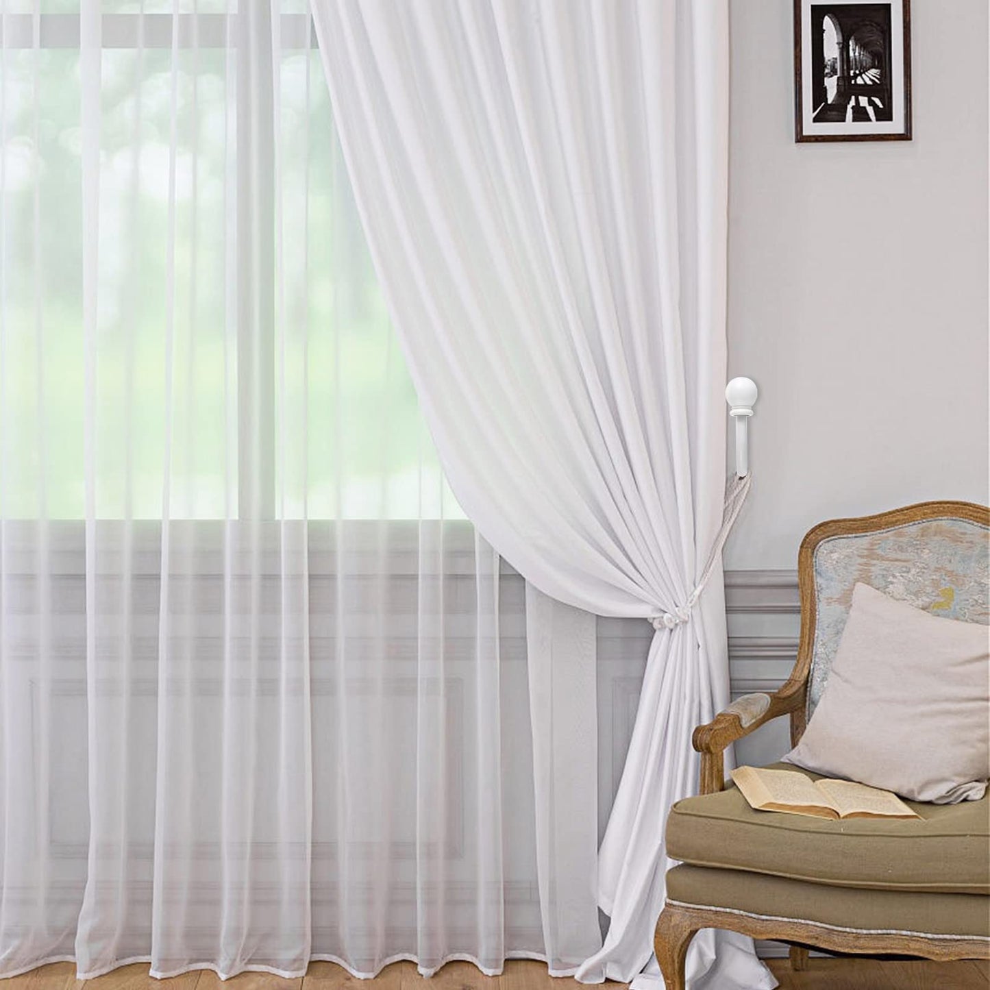 Sumnacon Set of 2 Decorative Curtain Holdbacks, Wall Mounted Aluminum Alloy Window Drapery Tiebacks for Bedroom, Livingroom Office Come with Screws, White