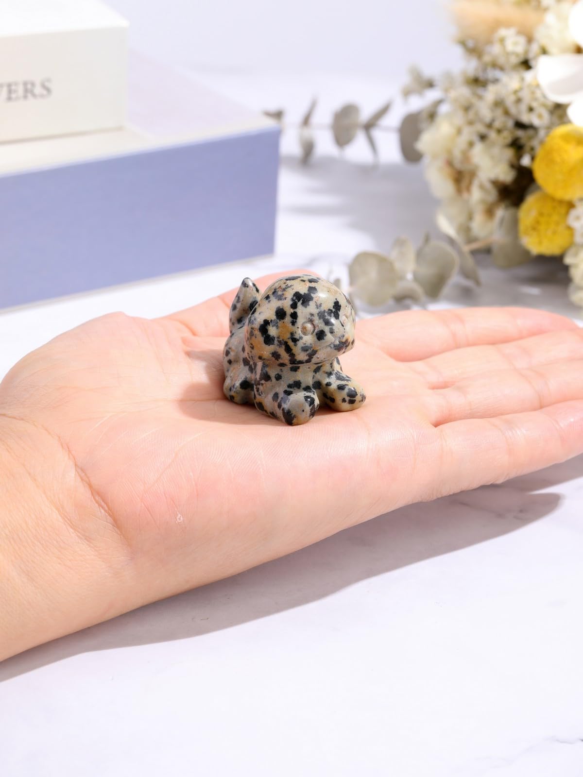 CrystalTears Dalmation Spot Jasper Crystal Dog Figurine, 1.5” Healing Gemstone Dogs Puppy Statue Ornament for Home Office Decor, Lucky Crystals Dogs Gifts for Gifts for Women Dog Lovers Men Christmas