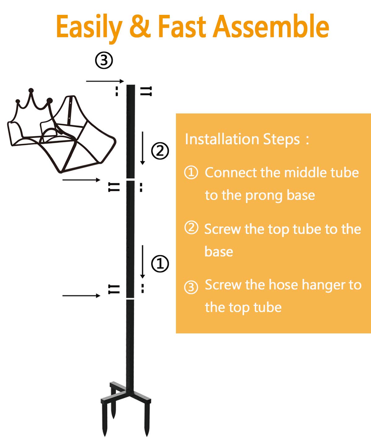 Garbuildman Freestanding Garden Hose Stand Holder - Metal Water Pipe Reel Rack for Outdoor, Shiny Black