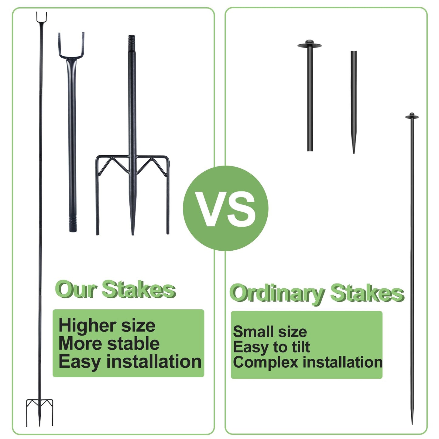 6 Pack 7.2ft Metal Garden Netting Support Stakes, Heavy Duty Garden Netting Pole with 50 Tie Rustproof Gardening Fence Stake Crop Cage Protection Post Frame for Support Fruits Garden Bed Plant Net