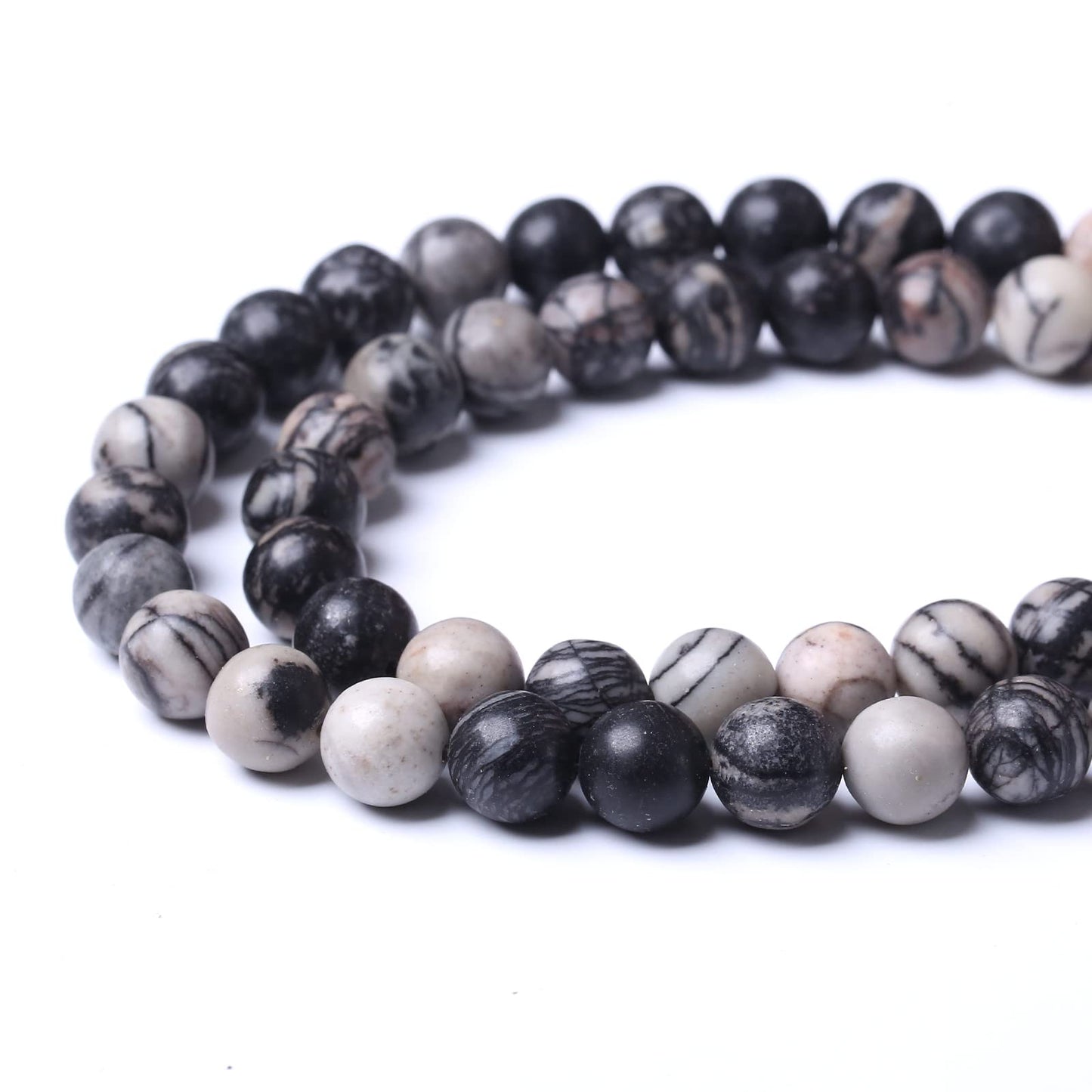 60PCS 6MM Natural Black net Work Beads Round Loose Stone Beads for Jewelry Making DIY Energy Stone Healing Power Bracelet 15"