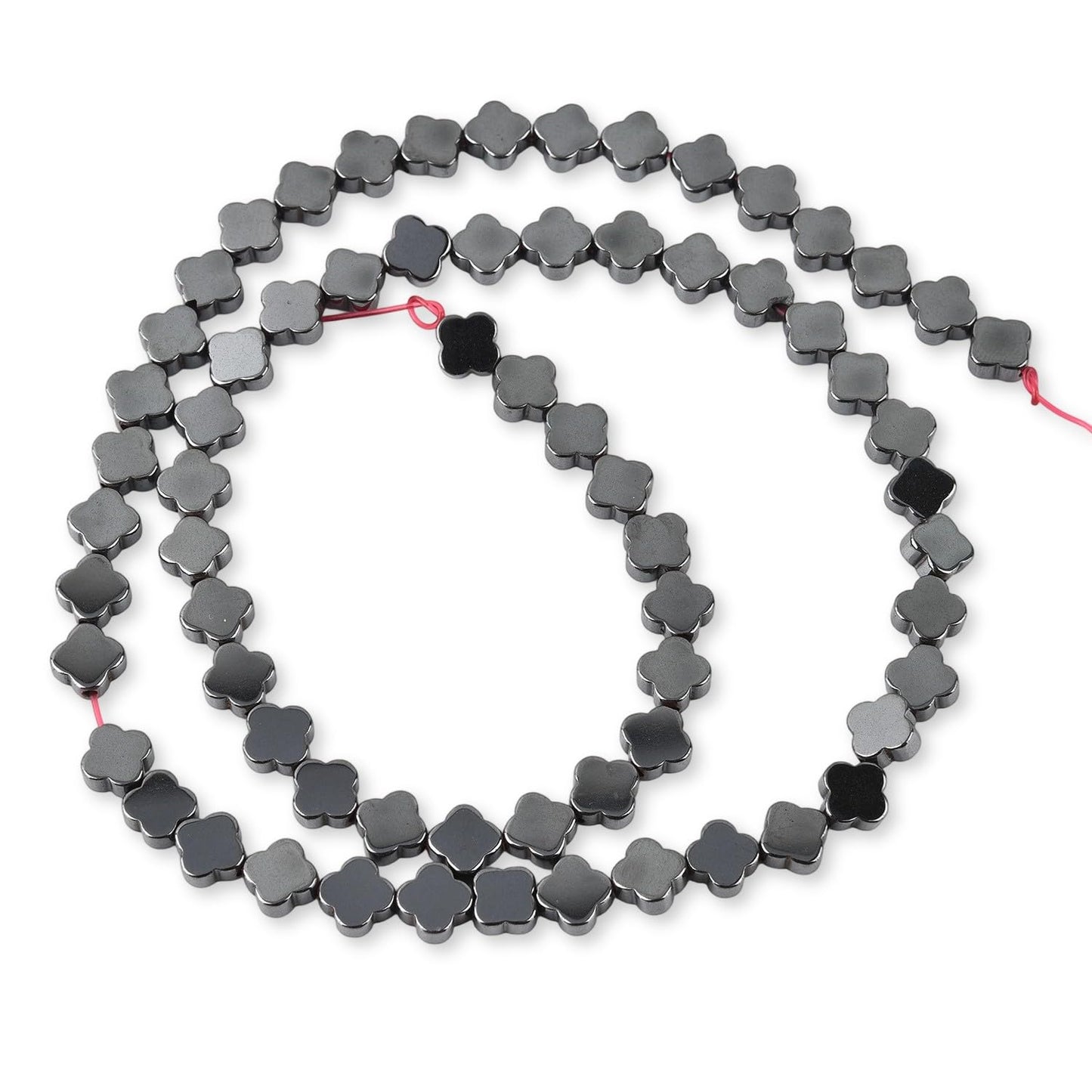 HAAMIIQII 65pcs 6mm Natural Black Hematite Loose Gemstone Beads Flat Clover Shape Spacer Stone Beads for Jewelry Making DIY Bracelets Necklaces Crafting
