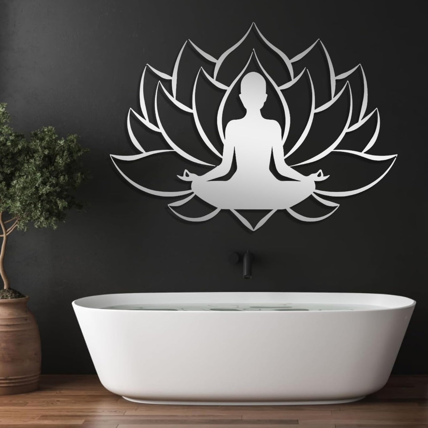 Veplsur Lotus Flower Decor, Metal Zen Wall Art, Yoga Zen Sign Decorative, Yoga Decor, Lotus Wall Hanging, Meditation Wall Art, Symmetry Art, Yoga Studio Decor, Home Decor (Black, 24"x17"|60x44cm)