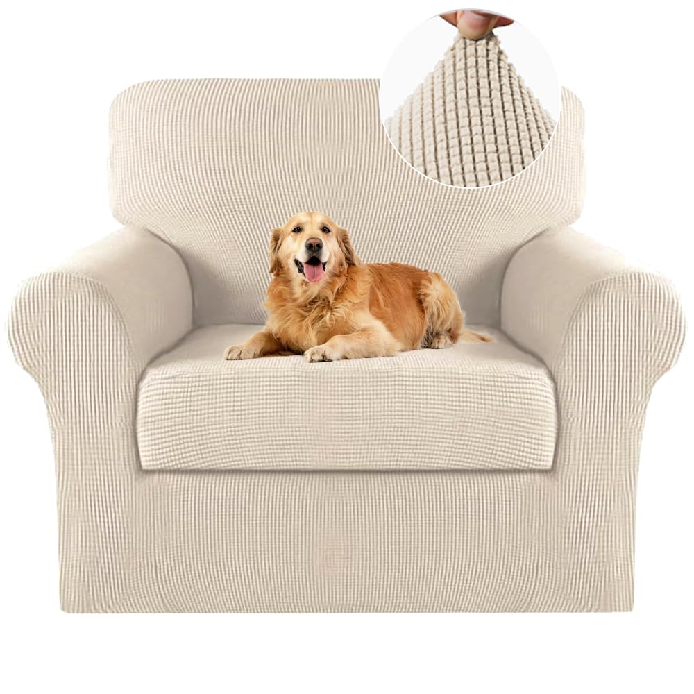 Turquoize 2 Piece Chair Covers for Living Room Armchair Cover Armchair Slipcovers with Arms Feature Thick Jacquard Fabric (Chair,Biscotti Beige)