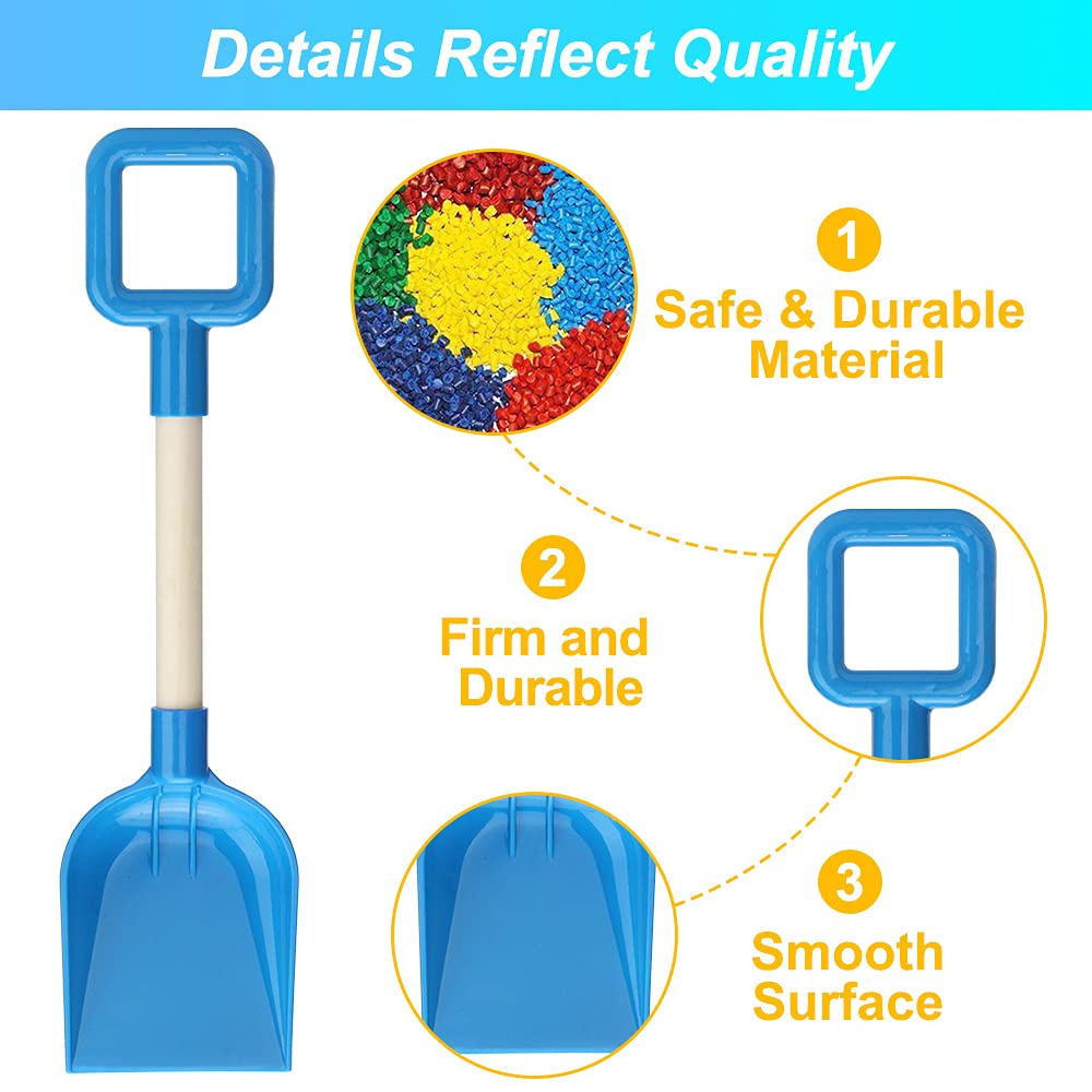 Dilabnba 16'' Kids Beach Shovels Sand Spades Toys Garden Tools, Wood Handle ABS Plastic Spade Rake Scoop for Digging Sandbox Gardening Snow Backyard Summer Outdoor Toy 3-Pack, Blue/Green/Red