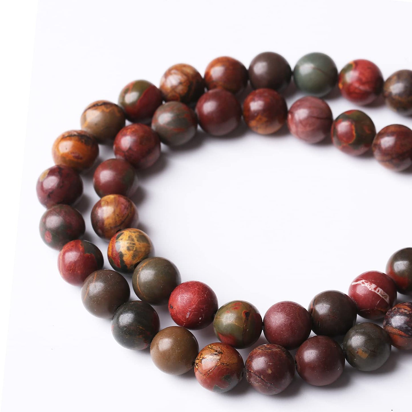 48PCS 8MM Natural Picasso Jasper Round Loose Stone Beads for Jewelry Making DIY Energy Stone Healing Power Bracelet 15"