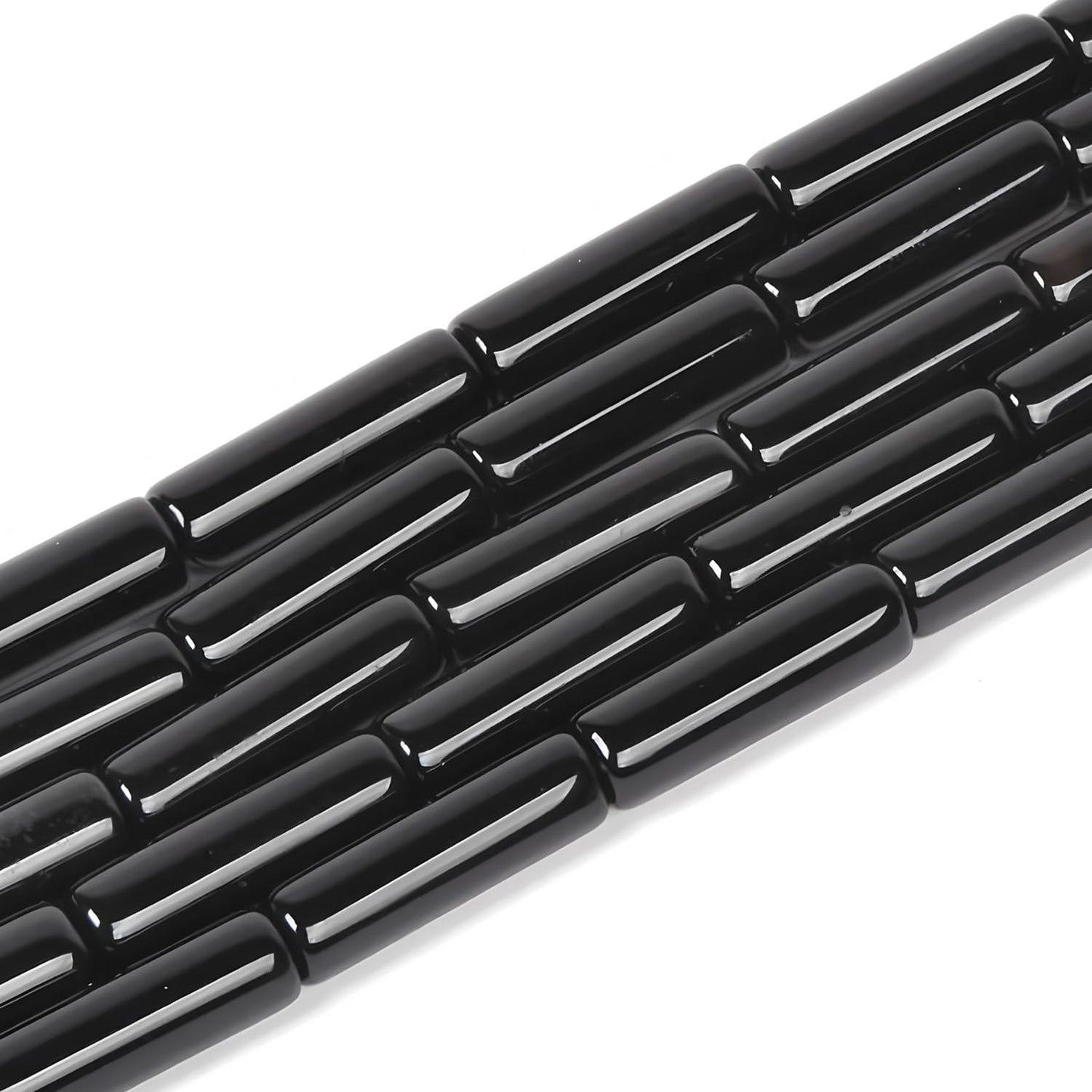 HAAMIIQII Natural Black Onyx Tube Beads 13x4mm Column Stone Cylinder Gemstone Loose Beads for Jewelry Making Strand 15 Inch (28-29pcs)