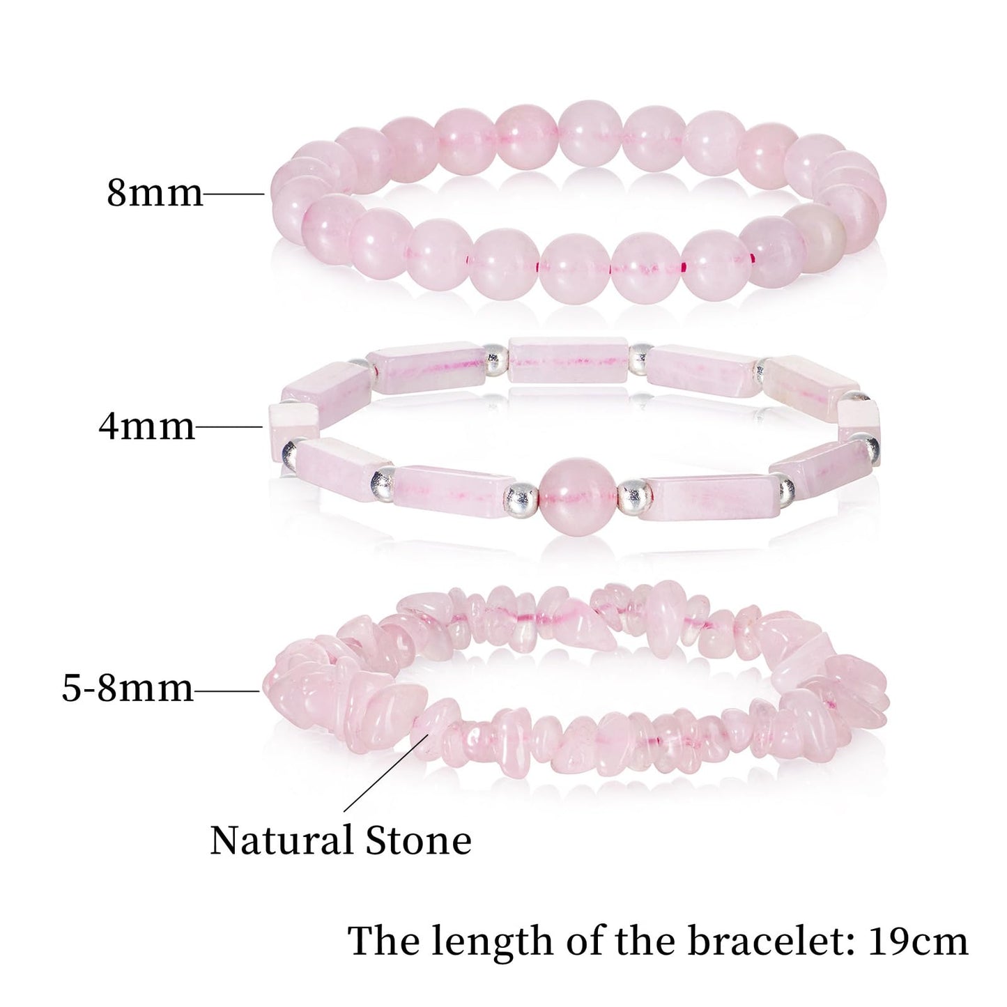 IVY TAILI 3Pcs Rose Quartz Bracelets for Women 8mm Pink Quartz Bracelet Natural Stone Beaded Bracelets Handmade Stretch Gemstone Bracelet Healing Crystal Healing Jewelry Gifts for Women Girls