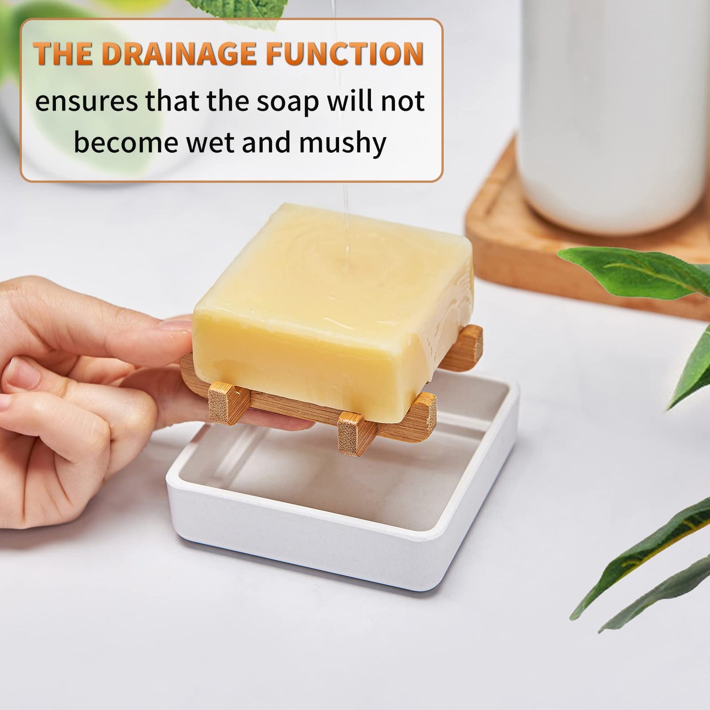 Bamboo Soap Dishes for Bar Soap Holders for Shower for Bathroom Sink Bulk Small Wooden Soap Tray Jabonera Pretty Neat Ventilated Soap Dish Disj Disk, Detachable (Single Right Angle White)