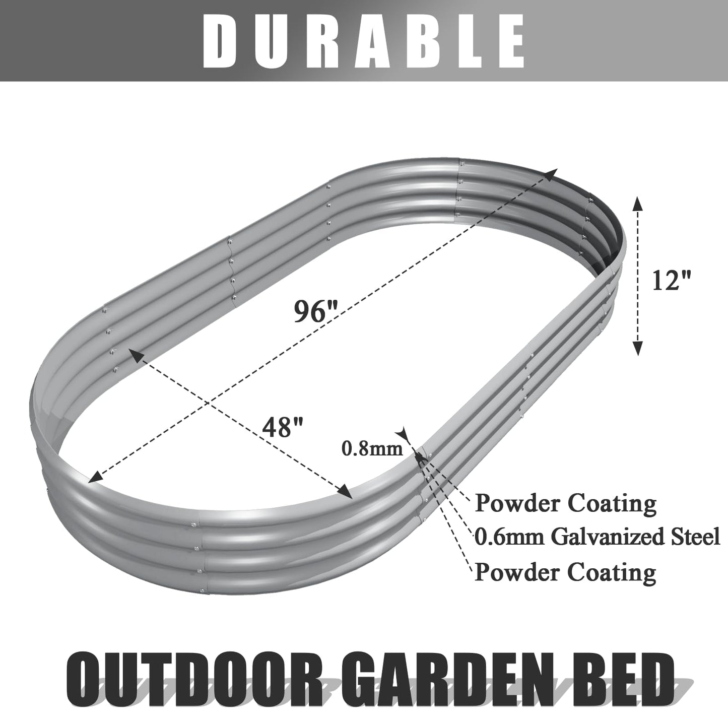 Tramull 2 Pack 8x4x1FT Galvanized Raised Garden Bed Kit Oval Metal Ground Planter Box Outdoor Bottomless Planter Raised Beds for Vegetables Flowers Herbs Fruits, Gray