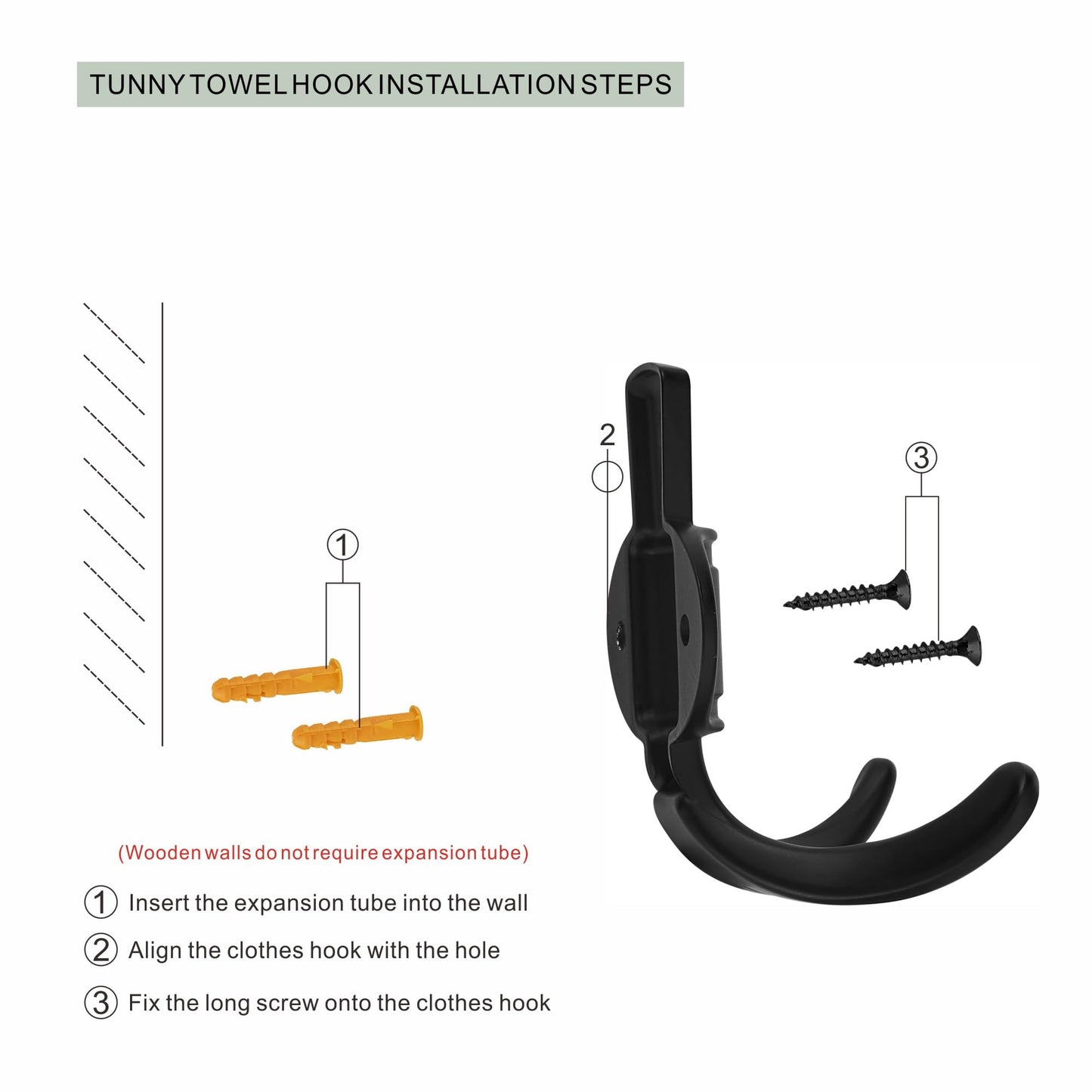 TUNNY 5 Pack Coat Hooks - Matte Black Coat Hooks,Heavy Duty Hooks-wall Hook for Hanging Towel,Purse, Robe, Backpack, Jacket, Clothes - for Bathroom,Dorm, Closet, Kitchen