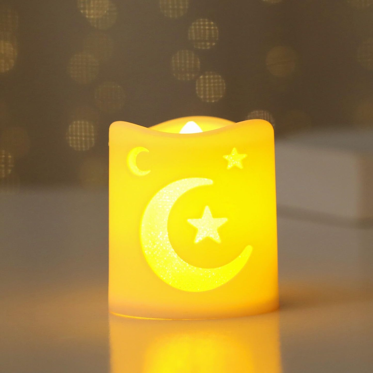 NUVCELKA Ramadan Lantern, 4 Pack LED Mini Moon Star Pattern for Home Table Fireplace Indoor Eid Mubarak Decor