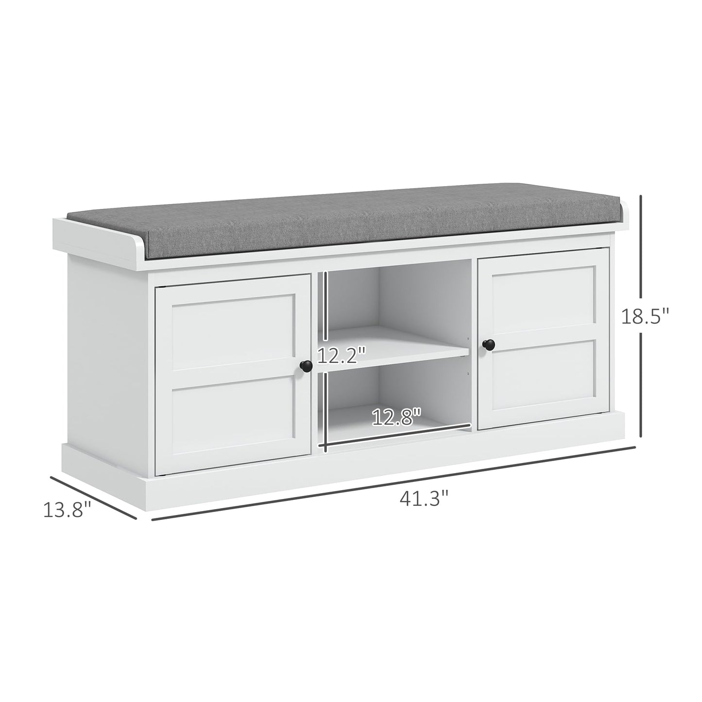 HOMCOM Shoe Bench with Cushion, Storage Bench for Entryway with Padded Seat, 2 Cabinets and Adjustable Shelf for Hallway, Living Room, Bedroom, White