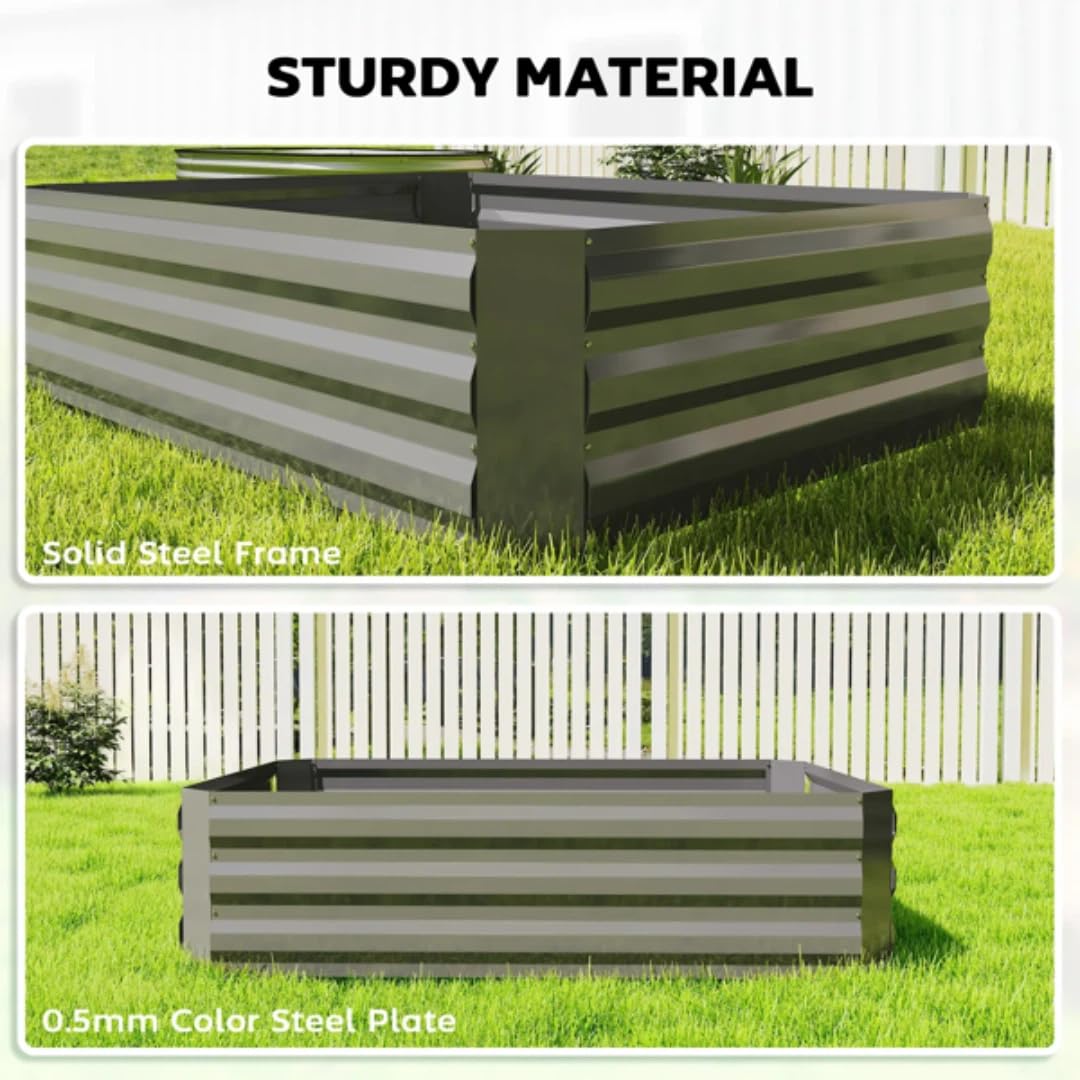 RLOZUI Metal Raised Garden Bed with Greenhouse Cover, 4.2x3.1x3FT Outdoor Galvanized Planter for Vegetables Flowers and Fruit
