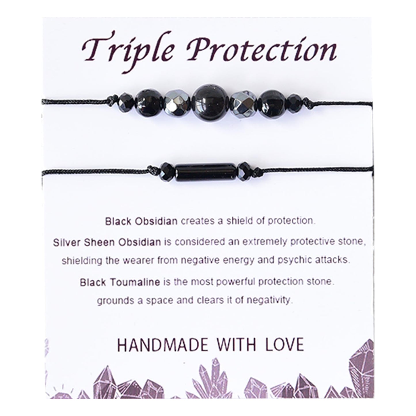 THSOGO 2Pcs Triple Protection Bracelets Black Tourmaline and Obsidian Bracelets Natural Stone Jewelry for Women Men Gifts for Him Her