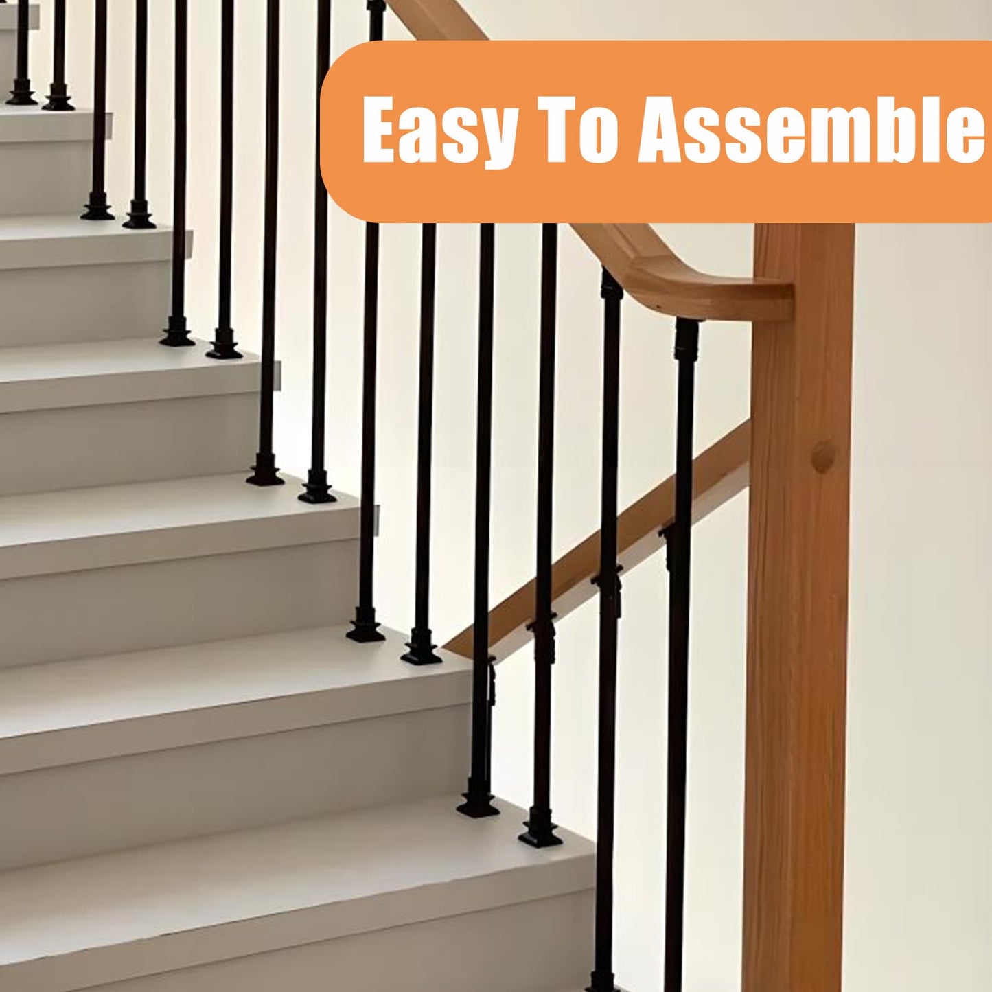15 Pcs Wrought Iron Balusters,1/2" x 44" Straight Hollow Iron Baluster for Staircase Remodel, Matte Black Metal Railing