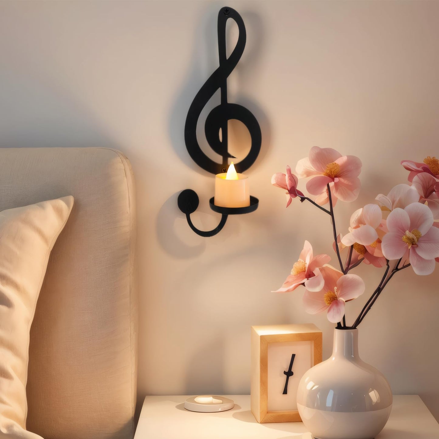 Candle Sconces Wall Musical Note Sconces Decor Wall Mounted Metal Candle Holders with Foldable Tray ZAYHENYOO for Music Lovers, Music Room, Christmas As A Gift(1, L-A)