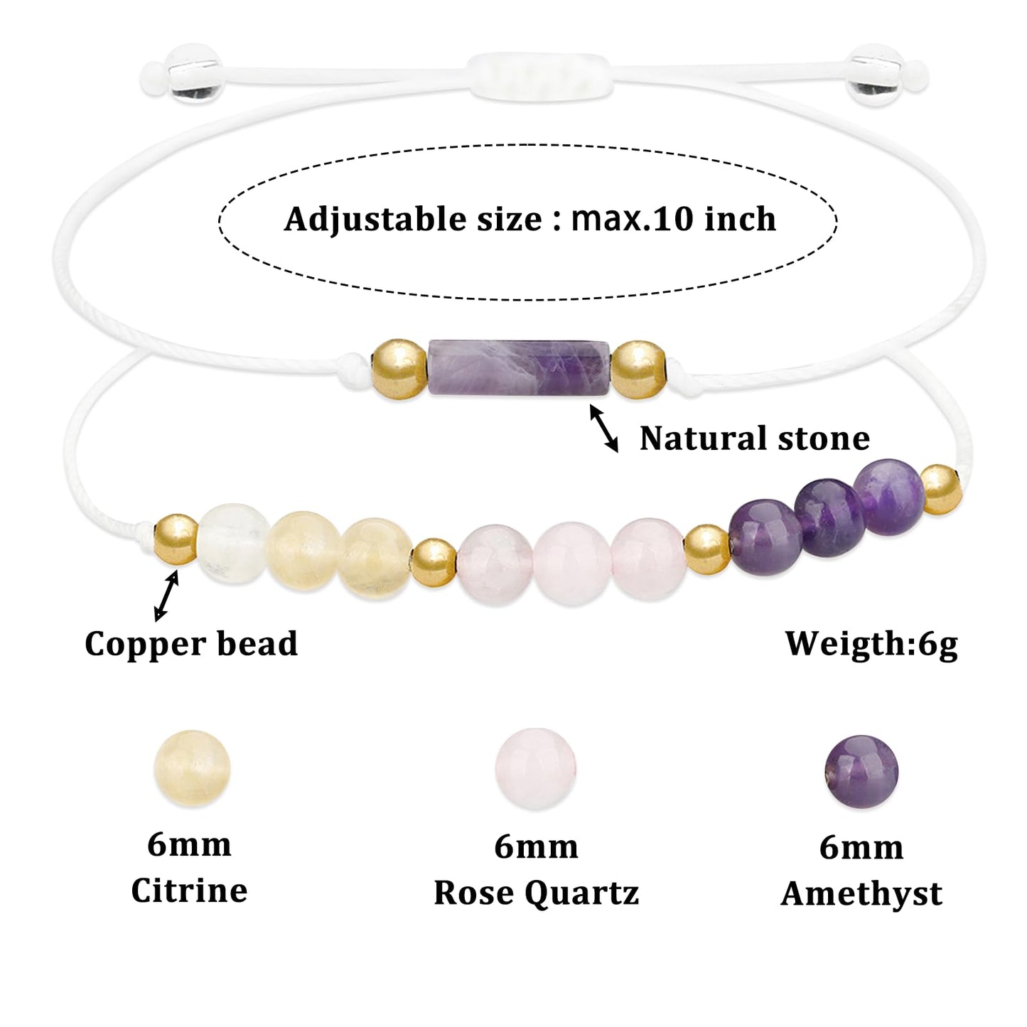 MORIANCE Amethyst, Citrine, Rose Quartz Crystal Bracelets - Spiritual Anxiety Relief & Protection Healing Bracelet for Women & Men