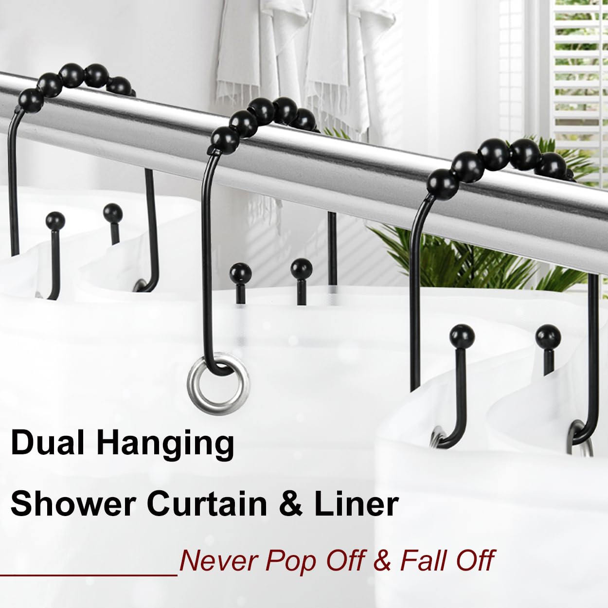 Resze U Shaped Shower Curtain Hooks Rings,12 Pcs Durable Rust Resistant Metal Shower Hooks, Double Glide Smoothly Anti-Drop Shower Rings for Shower Curtain Rod,Black