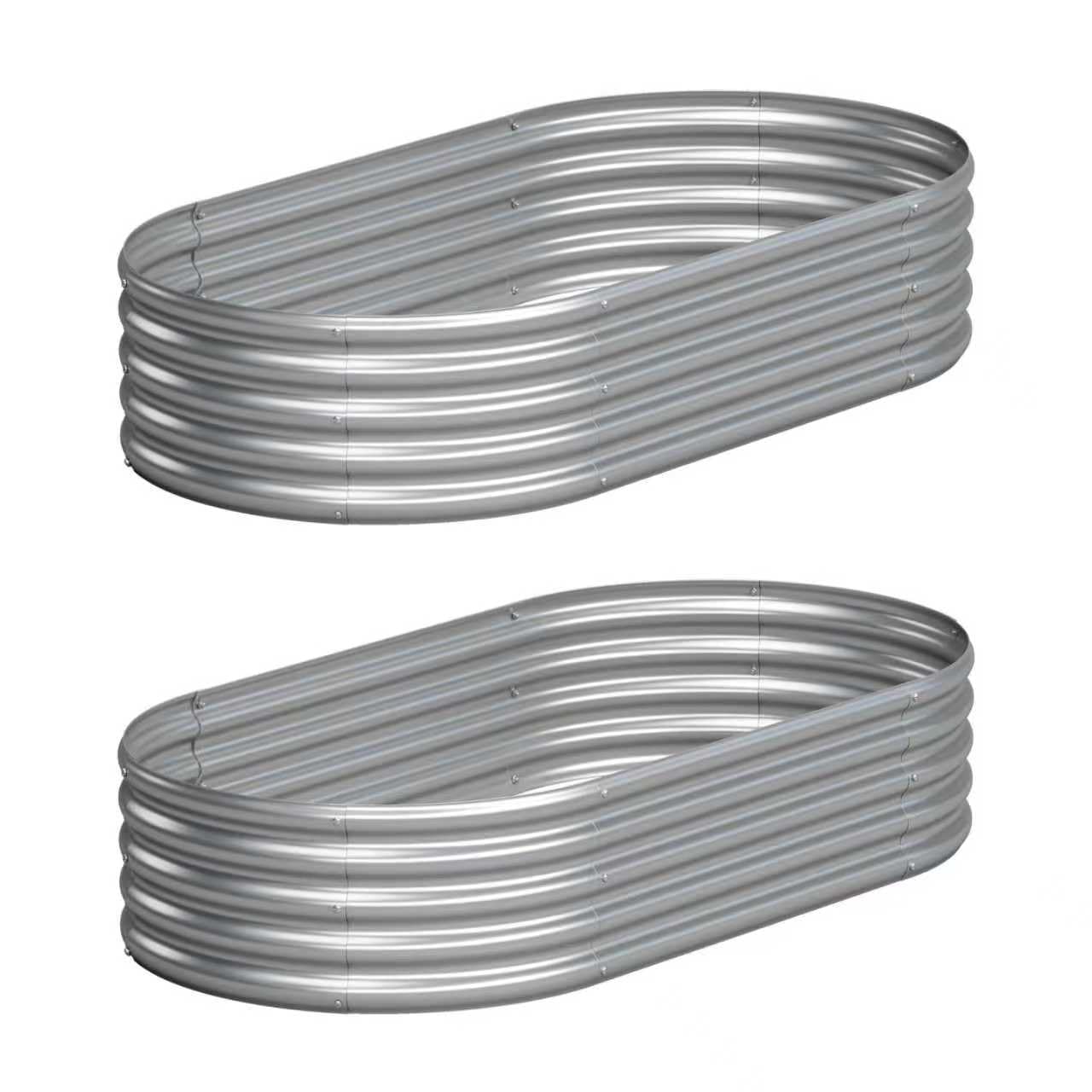 Yortrek Galvanized Raised Garden Bed Outdoor, 4x2x1ft(2Pack) Metal Heavy Duty Planter Boxes for Gardening, Easy Assemble Bottomless Small Oval Plant Container Kit for Vegetable, Flower, Fruit, Silver