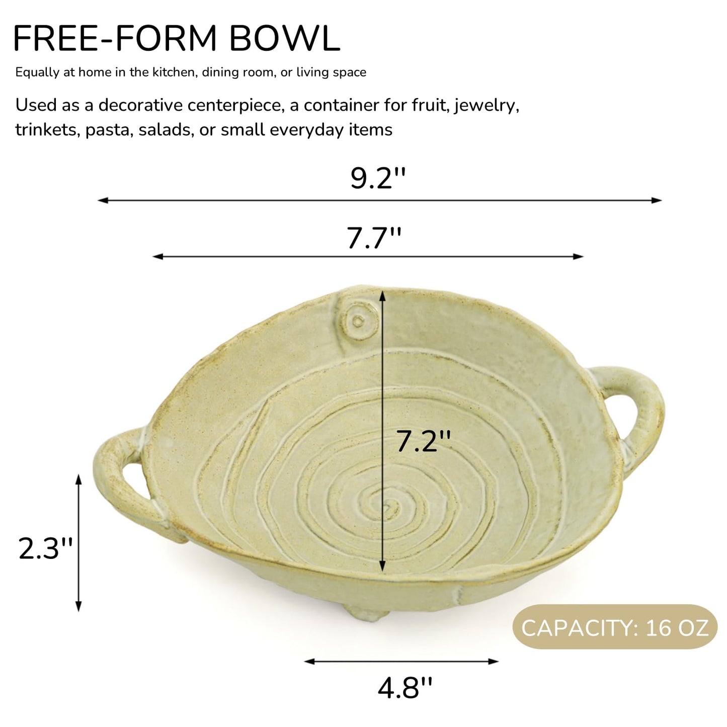 Nagpew 2 Piece Ceramic Decorative Bowl, Handmade Key Bowl for Entryway Table with Handles, 7.7'' Candy Dish Fruit Holder for Office Desk, Bedroom, Kitchen, Microwave Dishwasher Safe
