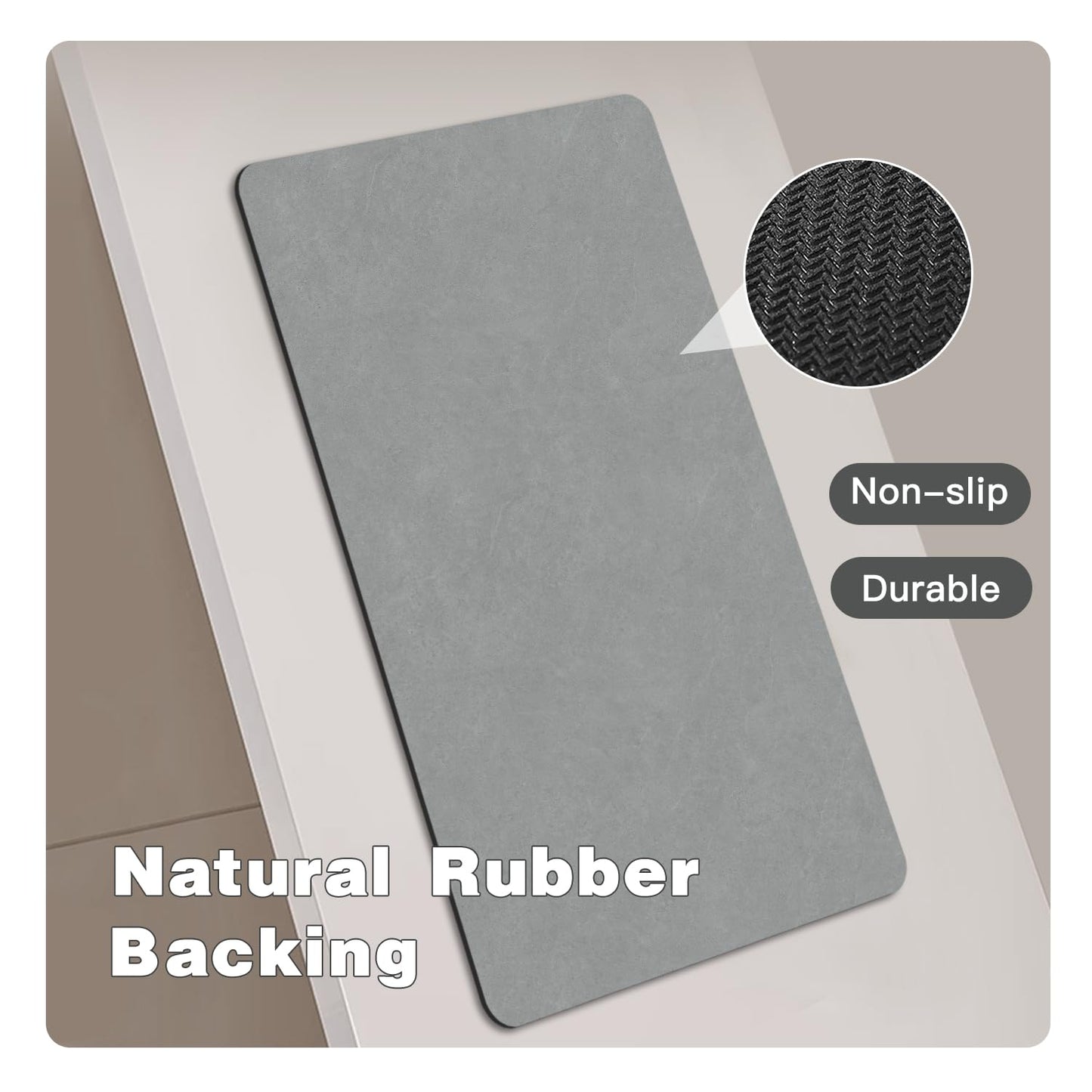TYUU Bathroom Mat Quick Dry, Bathroom Rugs Non Slip Washable Thin Absorbent Bath Mat Fits Under Door Bathroom Floor Mat Perfect for Bath, Shower, or Sink 16"x24" Light Grey
