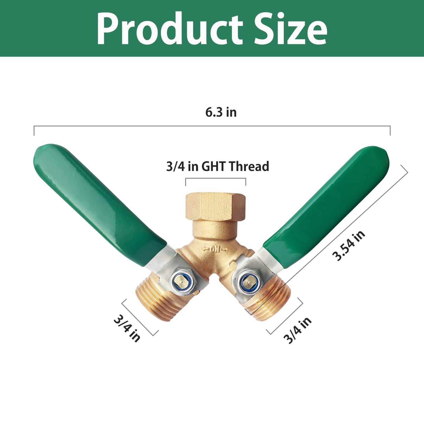 Brass Garden Hose Splitter, Water Hose Splitter 2 Way Heavy Duty with Stainless Steel Extension Handles, Hose Y Splitter 3/4” GHT Threads