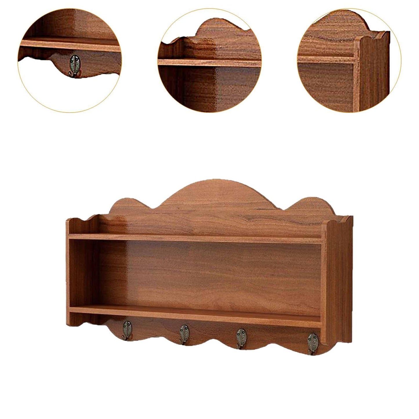 Bothyi Kitchen Shelves Key and Cup Holder Sturdy Multifunction with Hooks Antique Shelf Ornaments Display Stand for Bedroom Entryway, Brown