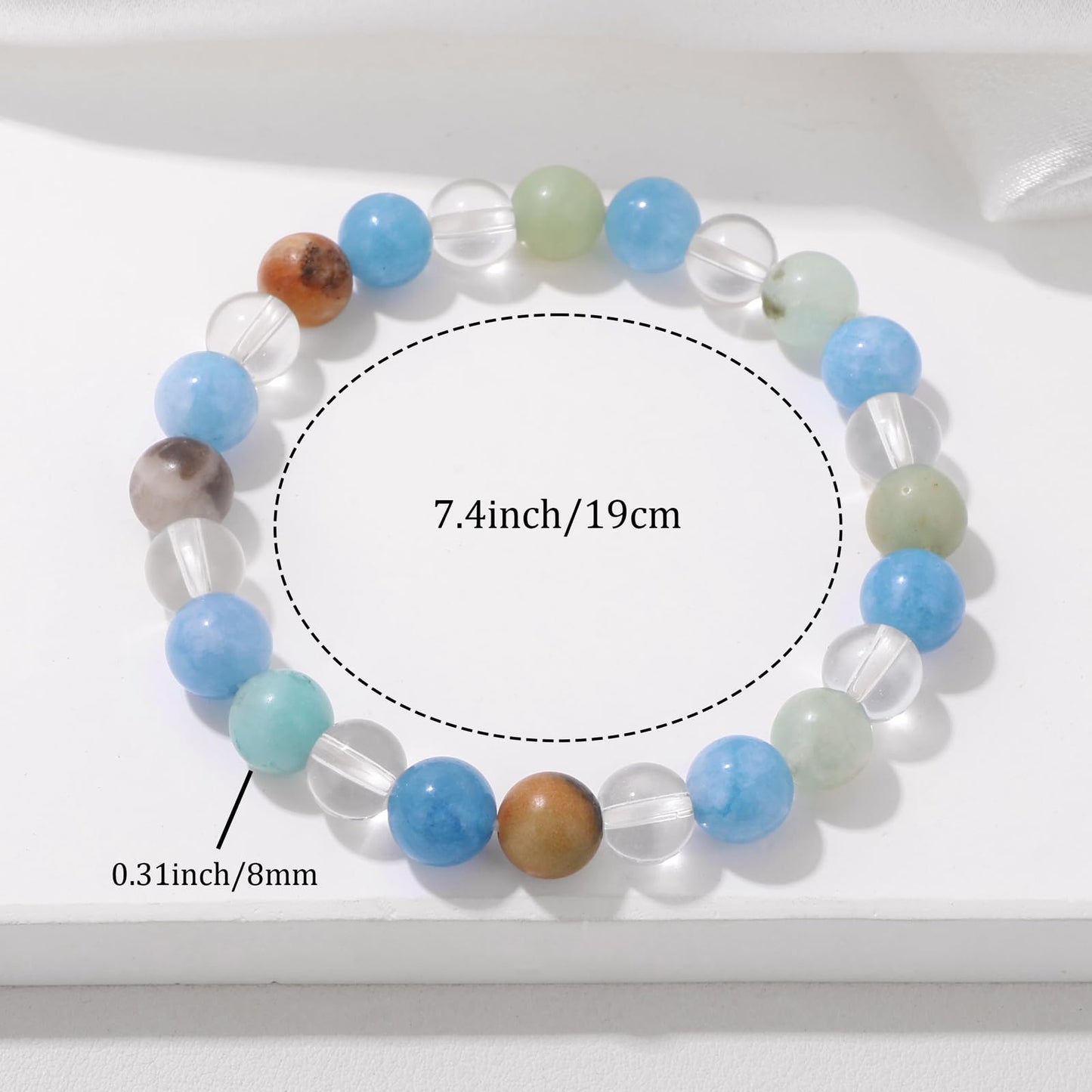 Bolinailo Healing Crystal Calming Bracelet 8mm Crystal Beaded Bracelet for Women Men Natural Stones of Angelite, Amazonite and Clear Quartz Handmade Gemstone Reiki Spiritual Jewelry Gifts